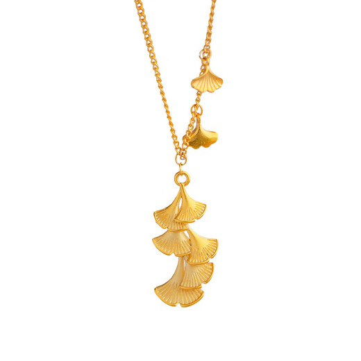 Chuangyuan sand gold-plated 999 high-end 24k gold-plated ginkgo leaf clavicle chain niche light luxury lucky to have you apricot leaf necklace