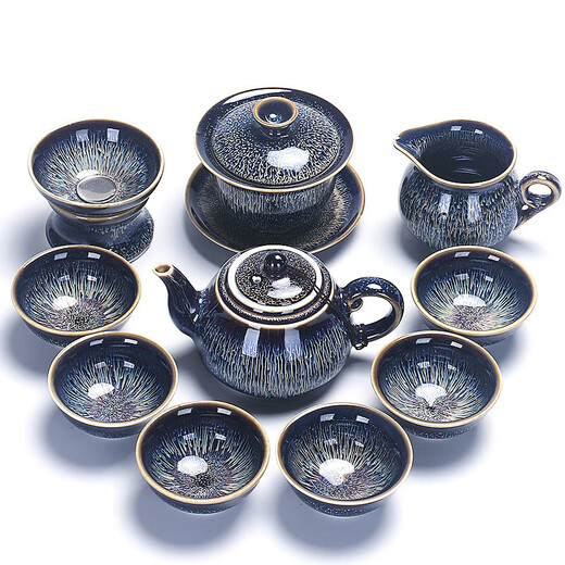 Zexiantang's new high-end Jianzhan Kungfu tea set home office business gift ceramic bowl kiln change set Starry Sky Jianzhan teapot set 9 pieces