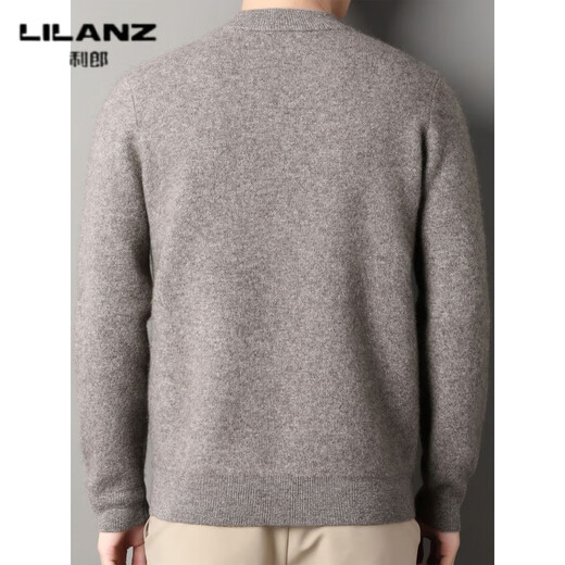 Lilan men's thickened woolen sweater round neck yak sweater sweater for middle-aged and elderly dad solid color winter knitted sweater Persian red thickened 4XL (190)