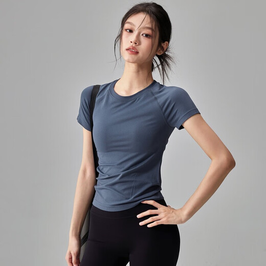 Quick-drying dry yoga clothes short-sleeved women's slimming breathable sports tops running Pilates professional fitness clothes T dark purple S