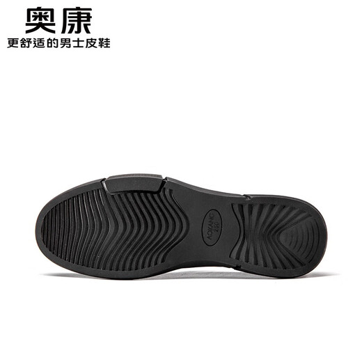 奥康官方男鞋 春秋款舒适百搭简约真皮乐福鞋套脚商务休闲皮鞋通勤鞋 黑色T243214003 44