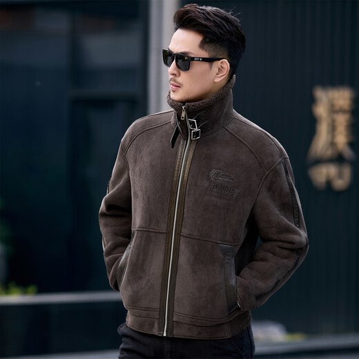 CJZ Parker Leather Jacket Men's Motorcycle Fur One-piece Lamb Shear Shear Warm Jacket Leather Jacket Men Gray L