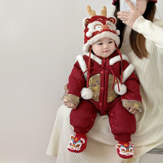 Disney (Disney) baby New Year's greetings winter jumpsuit female baby's 100th birthday celebration dress male BMW New Year's celebration new year clothing single red hat 36cm 66