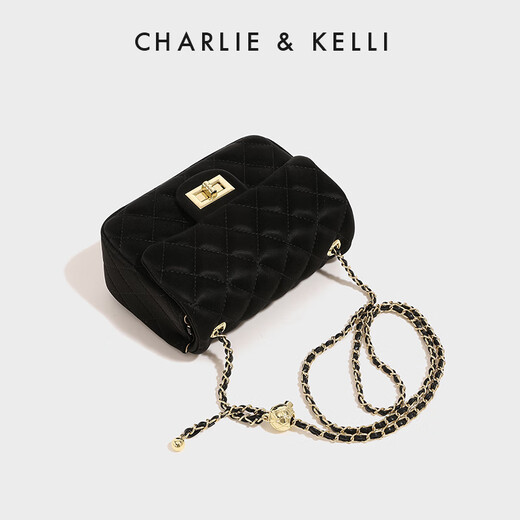 CHARLIE&KELLI brand CK light luxury bag women's bag shoulder bag women's crossbody bag rhombus small square bag Chinese Valentine's Day gift black Jingcang Suda gift bag packaging