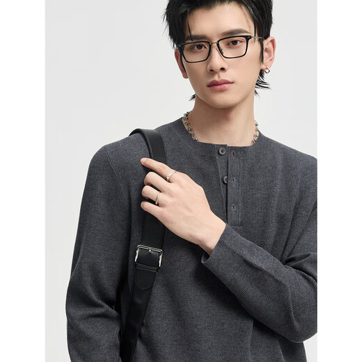 Earl Zall 25 Early Winter Henley Collar Pullover Knitted Bottoming Shirt Men's Casual Loose Korean Style Woolen Sweater Pure Gray XL 180