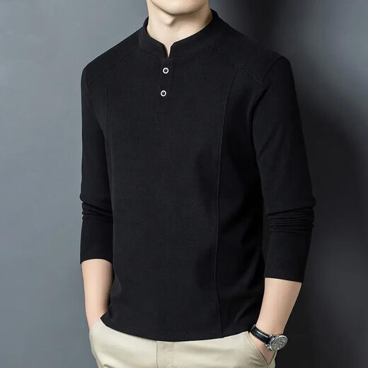 POLO SPORT autumn and winter double-sided German velvet bottoming shirt men's Henry collar trendy versatile long-sleeved T-shirt stand-up collar sweatshirt for men black M recommended 90-115Jin Jin is equal to 0.5 kg