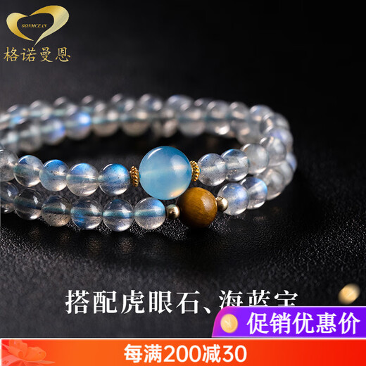 Gnomanman Moonstone Bracelet Double Circle Natural Crystal Bracelet Aquamarine Tiger Eye Stone Lucky Sapphire Beads 6mm