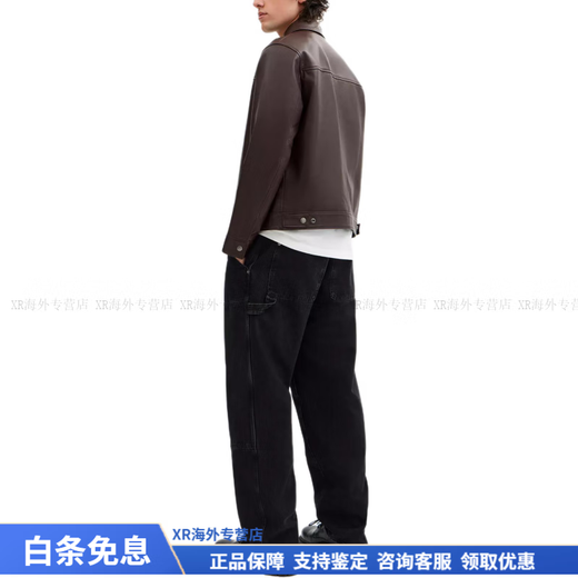 COACH Fashionable and Versatile Trend HeritageCLightweight Solid Color Lapel Pocket Zipper Long Sleeve Leather Jacket Men's Brown XS