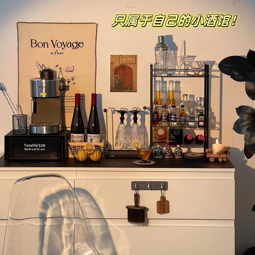 Middle shopkeeper table wine rack storage rack tabletop wine display cabinet household small multi-layer wine cabinet wine organizer display shelf Wooden board wine rack - black Sleek design to damage wine bottles