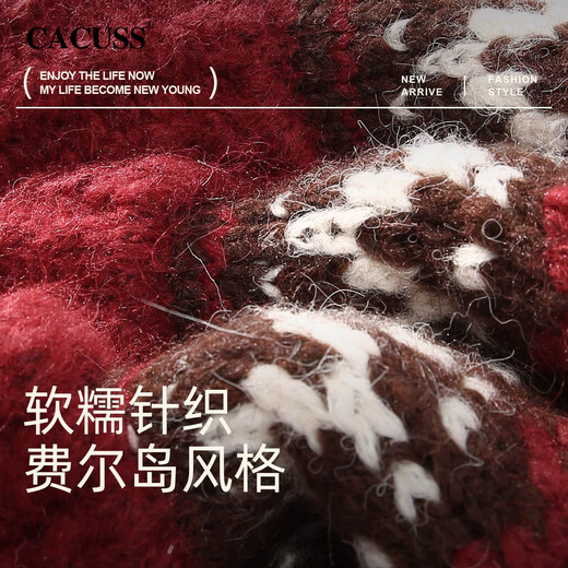 CACUSS hat winter women's cute woolen hat Fair Isle style knitted hat piles of ear protection warm hats for women Qiji red