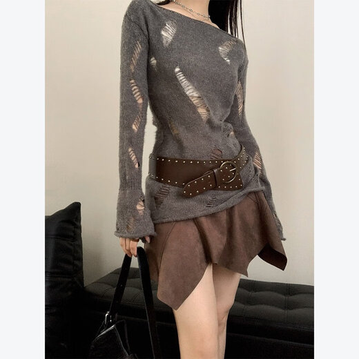 Hao Fanjie wide belt decoration women's brown girdle retro rivet belt sweater skirt coat jeans personalized accessories belt brown belt irregular rivets