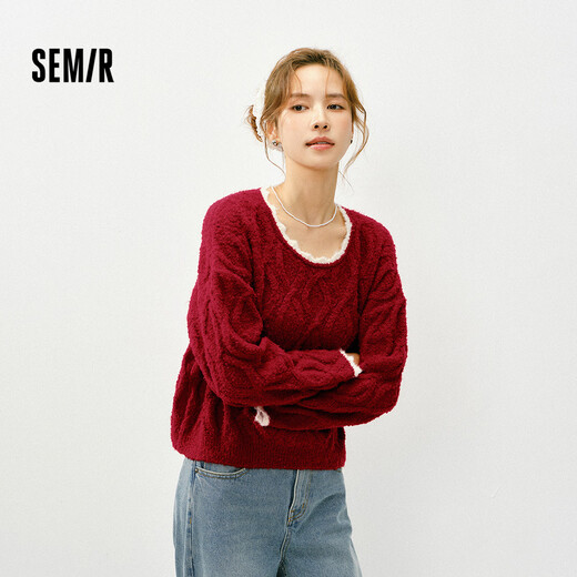 Semir Red Sweater Women's Short Loose Thick Cable Sweater 26 Years Qiji Red Knitted Bottoming Sweater 109126107002