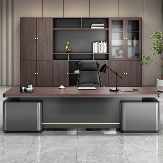 Desk Boss Desk Simple Modern Double Cabinet Mobile Cabinet Office Manager President Desk and Chair Combination Desk 1.8*0.8 Meter Boss Desk (Installation Included)