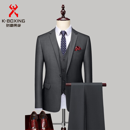 KBXNG Jinba Suit Men's Suit Solid Color Formal Fit Wedding Groom's Dress British Three-piece Suit Jacket Men's Companion Welfare Style S Recommendation 90-100Jin Jin is equal to 0.5 kg