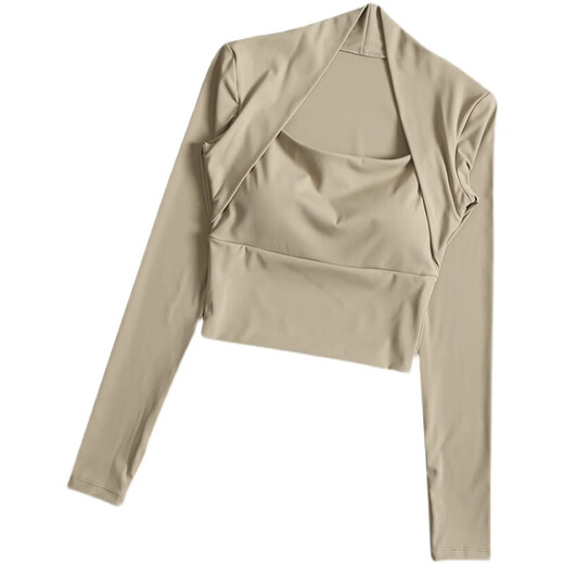 Ayub Flagship Store Sports Top Women's Spring and Summer Vacation Two-piece with Breast Pads Tight Long Sleeve Pilates Training Fitness Wear Milky White S