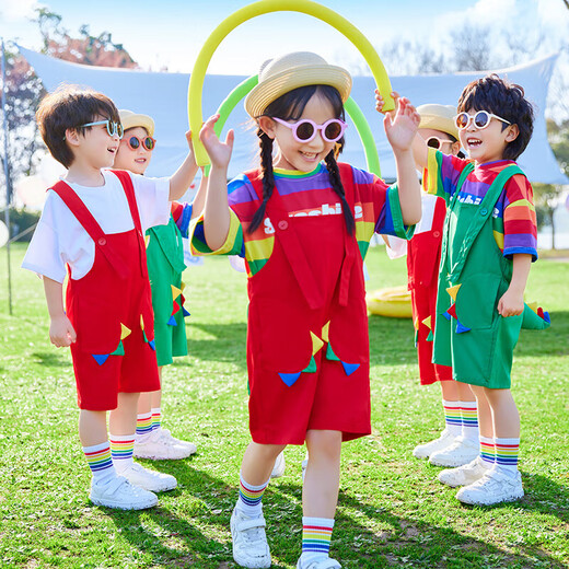 Yusenyi Little Gecko Borrowed Tail Performance Costume Sixty-One Kindergarten Cute Overalls Costume Children's Animal Dinosaur Small Wall Pure Cotton White Short Sleeves + Red Dinosaur Straps One Size 110cm