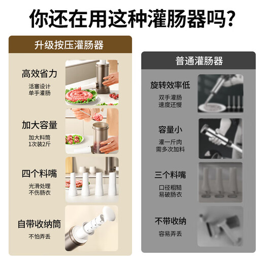 Enema artifact, household manual sausage machine, sausage machine, sausage casing tank, sausage sausage filling tool, press type sausage machine, free 4 enema tubes, labor-saving enema