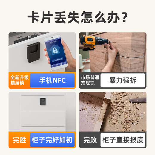 Smart drawer lock without punching, electronic induction lock, invisible swipe card cabinet lock, double wardrobe door lock with concealed magnetic card swipe lock, 1 set, no punching