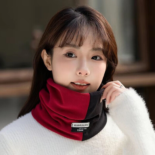 Hot-selling double-layer Ollie velvet color-blocked scarf, fashionable and thickened, cold and warm for cycling, versatile for men and women, shoot 1, 2, black and red + black and gray, thickened velvet and cycling collar for winter