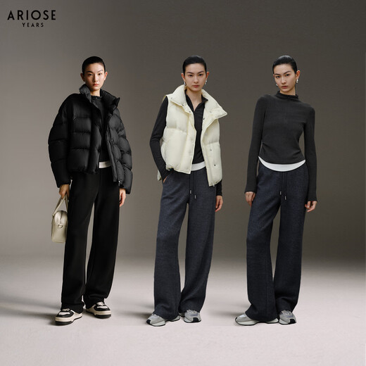 Enos Yashi Shopping Mall Same Style 2025 Winter New Versatile Slim Waist Stitching Stand Collar Sweater Women 41016008 Smoke Gray L