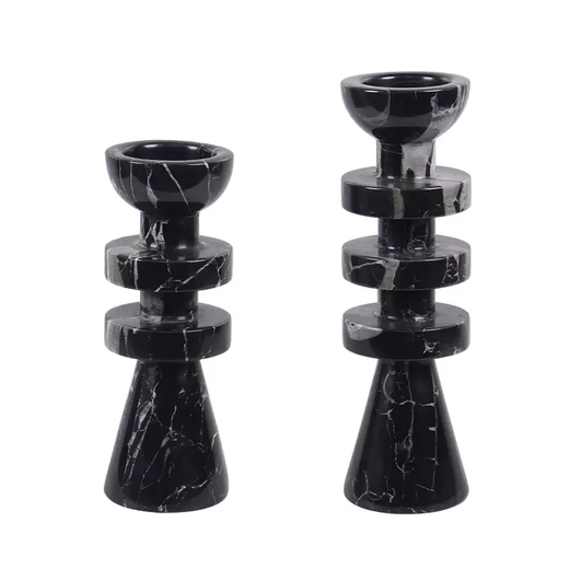 Yusenyi Modern Light Luxury Natural Marble Candle Holder Ornament Model Room Hotel Living Room TV Cabinet Dining Table Style 1 Black Ball