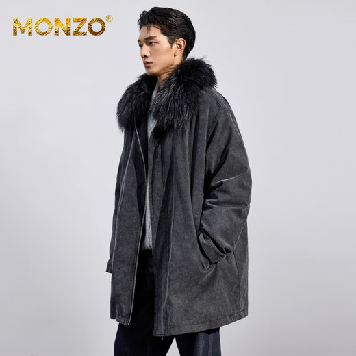 MONZO国际一线品牌显瘦派克服2025秋季新款水洗牛仔外套貉子毛皮草内胆 水洗灰 2XL