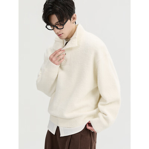 Earl Zall turn-down turtleneck Earl Zall 25 winter style wool sweater men's pullover sweater Henry collar top vanilla white (imitation alpaca loop yarn) M 170