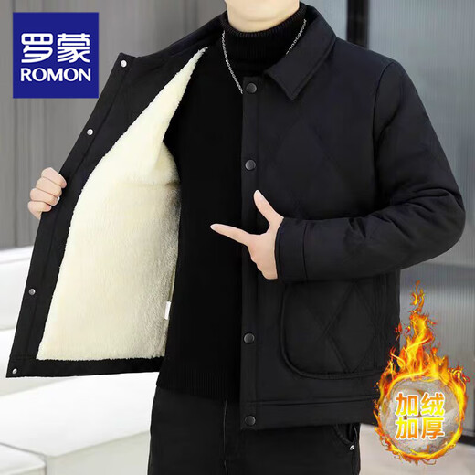 ROMON 2026 new winter cotton coat, trendy and handsome lapel, velvet and thickened warm cotton coat, winter casual cotton jacket, khaki XL