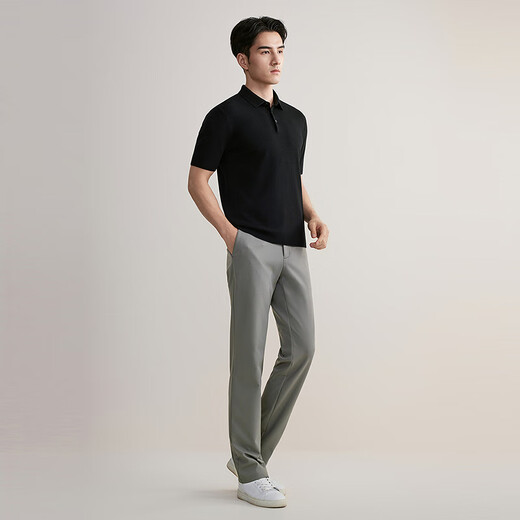 YOUNGOR short-sleeved wool sweater for men, wool blended, machine washable, anti-shrunk, easy to care for, comfortable sweater, 2025 shopping mall same style, black YYQW615276ACA 2XL 115cm (recommended 180-190Jin Jin equals 0.5kg)