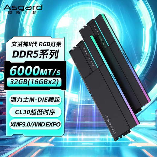Asgard 32GB (16GBx2) DDR5 6000 desktop memory Valkyrie II RGB light strip Hynix M-die CL30 Extreme Night Black