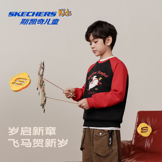 Skechers Children's Spring Series Autumn and Winter Children's Clothes Red Raglan Sleeves Fashionable and Versatile Sweater L126K007