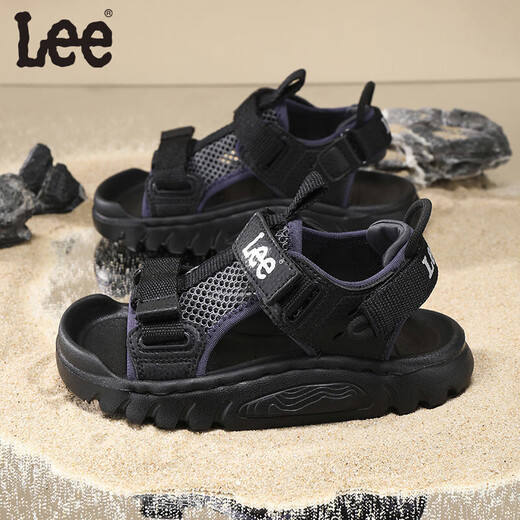 Lee children's shoes summer children's sandals for girls anti-slip soft bottom Velcro breathable beach shoes for boys black 27 recommended foot length 166mm