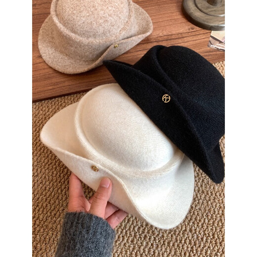 Ershan Collection French Hepburn style retro knitted curled top hat fisherman hat women's autumn and winter mountaineering hat basin hat Hepburn style daughter hat off-white
