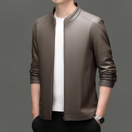 Lilang Lilang Men's Sheepskin Leather Clothing Autumn and Winter New Stand Collar Business Casual Young and Middle-aged Men's Leather Jackets Men's Khaki Plus (Winter Extra) M 170 (100-120Jin Jin is equal to 0.5 kg)