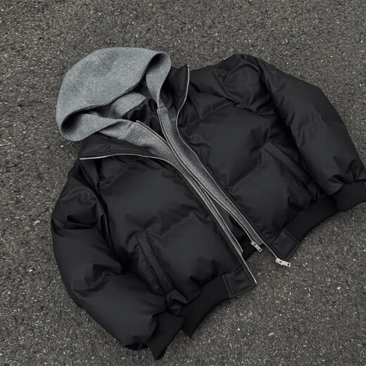 NYING gefälschter zweiteiliger PU-Baumwollmantel mit Kapuze für Herren, Winter, neue trendige Marke, verdickter, warmer, lässiger Baumwollmantel, Jacke, lose Baumwolljacke, Grau, XL (140–160 Jin entspricht 0,5 kg)