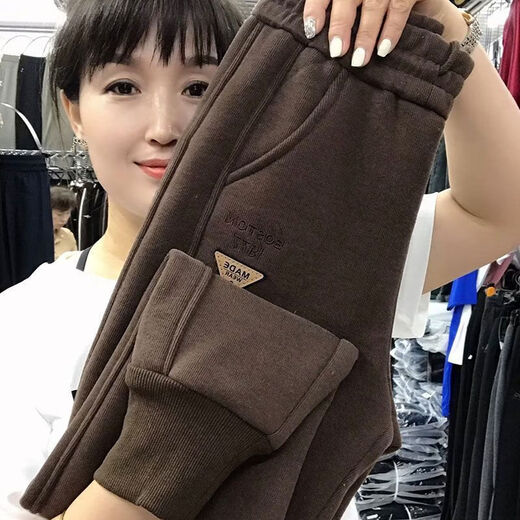 Hengyuanxiang lamb velvet sweatpants new winter style plus velvet and thickened leg casual pants for women with letter embroidery high waist versatile harem pants black 2XL (127-137Jin Jin equals 0.5 kg)