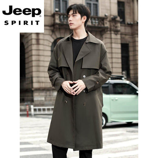 JEEP SPIRIT2025 new style windbreaker men's mid-length over the knee spring and autumn men's coat double-breasted Cthulhu civilian coat trendy black XL