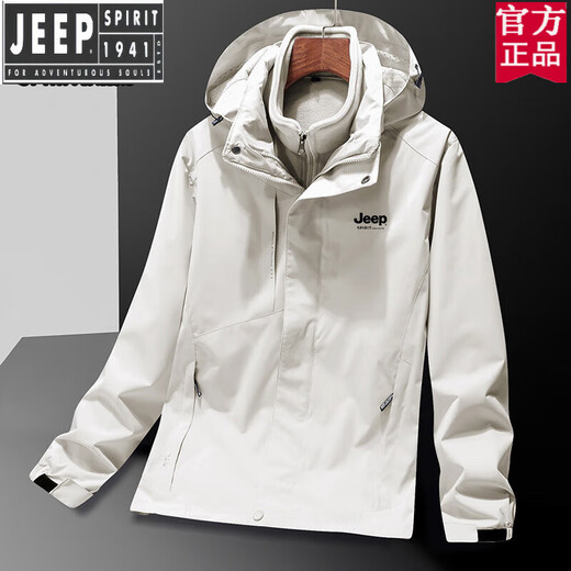 Jeep (JEEP) official high-end jacket three-in-one men's and women's jacket spring, autumn and winter mountaineering clothing waterproof top outdoor fishing jacket flagship high-end brand men's A-20 men's three-in-a soft and hard shell jacket 3XL male 160-180 female 1