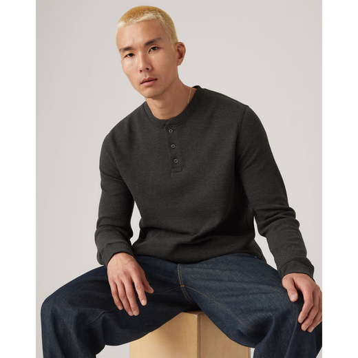 Levi's men's sweater long-sleeved round neck henley sweater New 25 autumn and winter warm, comfortable, soft and age-reducing versatile sweater tan yellow XS suitable for bust 81-86CM