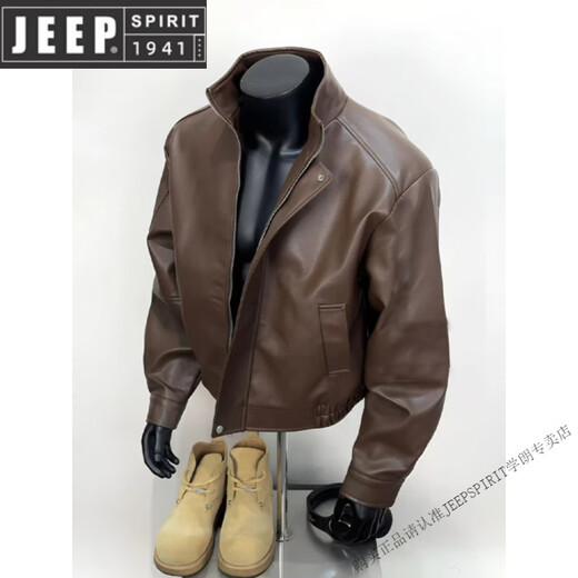 JEEP SPIRIT American retro brown leather jacket men's spring and autumn Maillard wear pu leather jacket short handsome motorcycle suit dark brown upgraded model 90 buyers choose M suitable for 105-120 Jin Jin equals 0.5 kg
