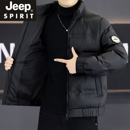 JEEP SPIRIT Premium Stand Collar Down Jacket Men's Winter Jacket 2025 New Lightweight Coldproof Versatile Winter Top Short Black M