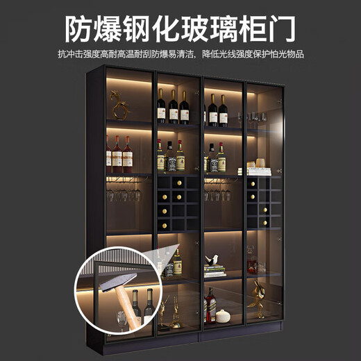 Zhong Zhang Gui wine cabinet light luxury solid wood sideboard glass door display cabinet household integrated wall bookcase new storage custom cabinet 60cm solid wood ecological board two-door model comes with sensor light (installation included)