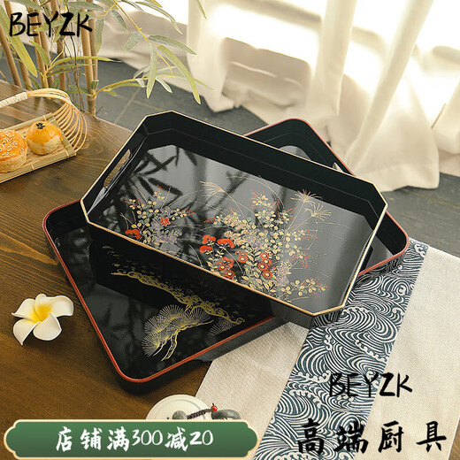 BEYZK Japanese imported quality lacquerware rectangular dining tray commercial catering light luxury household dry bubble tea tray household Jinsong