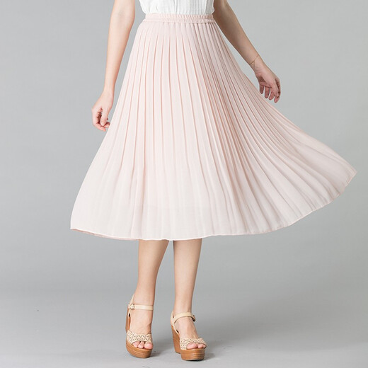 Teshang Laifei 2021 summer new skirt women's mesh skirt mid-length gauze skirt pleated fairy skirt slimming half skirt SSF983 pink L (2 feet 2-2 feet 3)