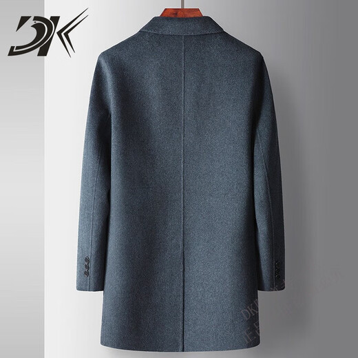 DK西装领毛呢大衣男中长款秋冬季商务休闲双面呢子外套男士羊毛风衣 蟹壳青 M 170