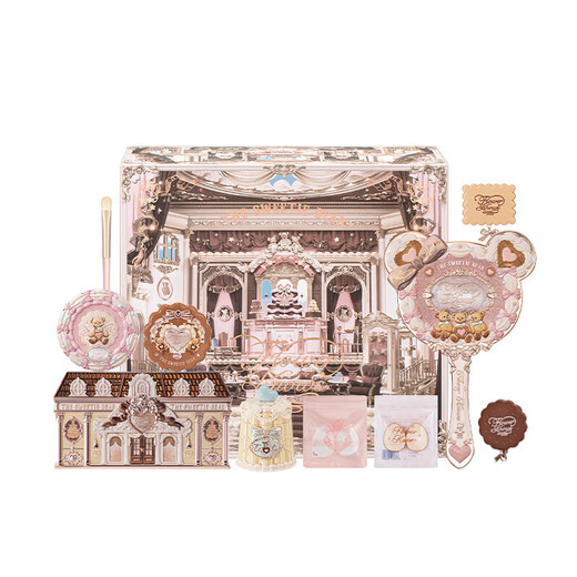 Flower Knowledge Sweetheart Bear Makeup Set Gift Box for Valentine's Day Birthday Gift for Girlfriend and Wife Peach Mousse/11 pieces in hand with mirror