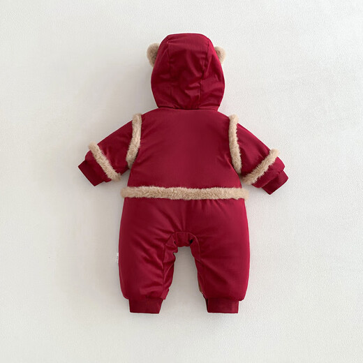 G.duck Little Yellow Duck Children's Clothes Baby New Year Clothes Plus Velvet Thickened Warm Cotton Clothes Romper Suit Winter Newborn One-piece Harness Red 73cm