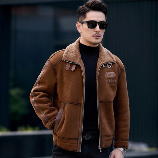 CJZ Parker Leather Jacket Men's Motorcycle Fur One-piece Lamb Shear Shear Warm Jacket Leather Jacket Men Gray L