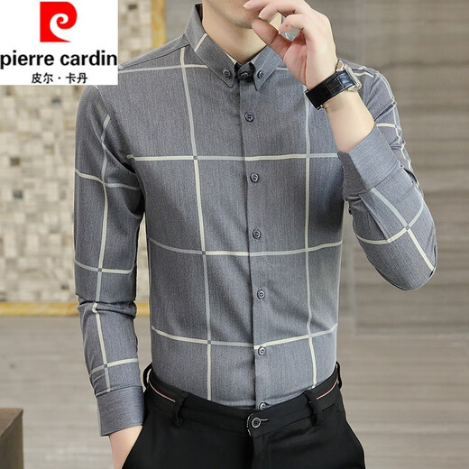 Pierre Cardin Men's Plaid Shirt Spring and Automne Minure Veste à manches longues Mature Business Casual Slim Mid-Marseved Luxury Shirt Men White 9922 Plaid Shirt M