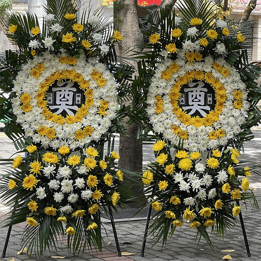 Hua Mengli Memorial Chrysanthemum Wreath Flower Basket White and Yellow Chrysanthemum Wreath (Single Price)